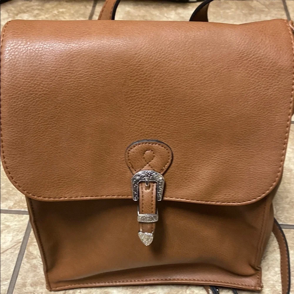 Brown  Backpack Small Totebag School Practical Utility